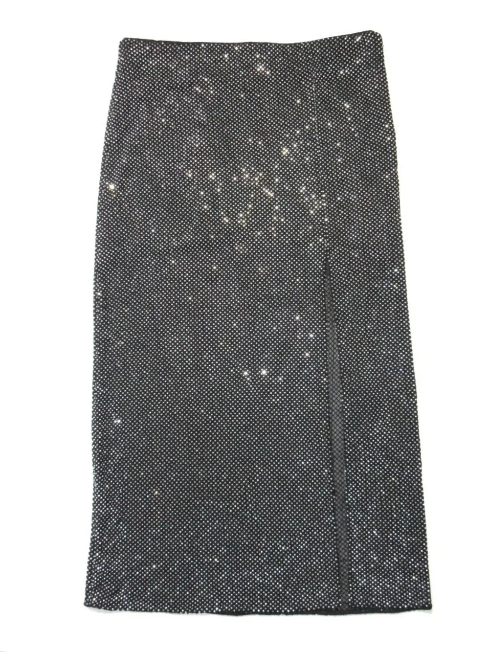 NWT J.Crew Collection Side-slit Rhinestone Maxi in Silver Black Skirt 16